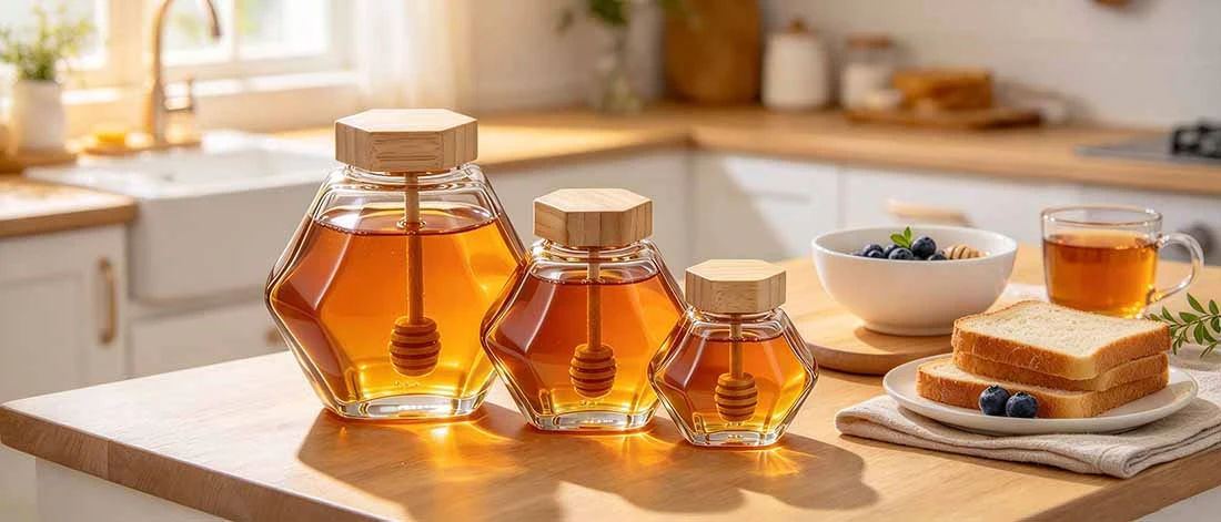 Hexagon Honey Jar Glass