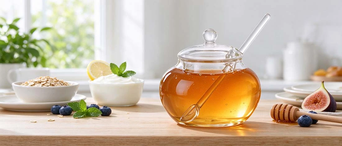 Glass Honey Jars With Glass Stirring Stick