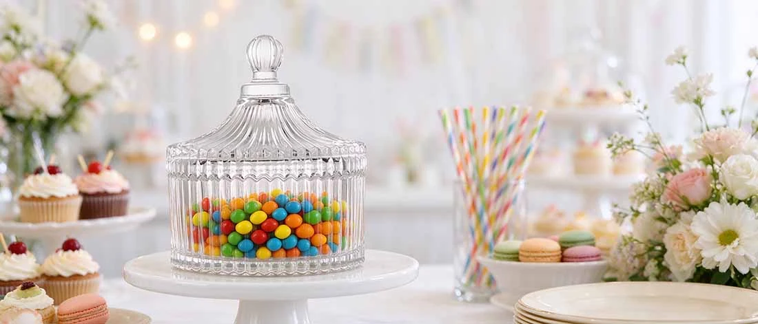 Clear Ribbed Glass Candy Jar With Lid