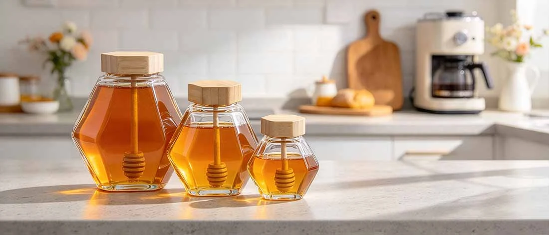 hexagon honey jar glass