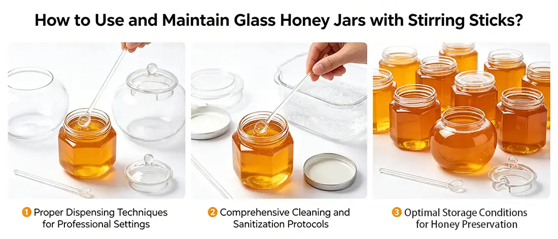 Glass Honey Jars with Glass Stirring Stick