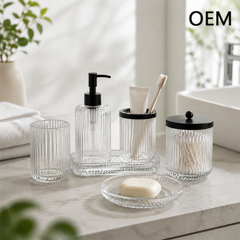 ribbed glass bathroom accessories set