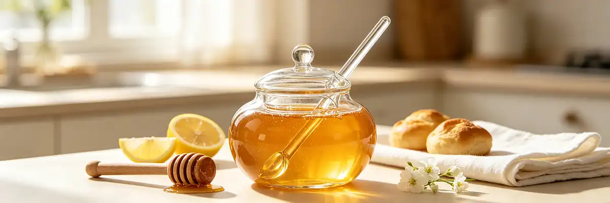 glass honey jars with glass stirring stick