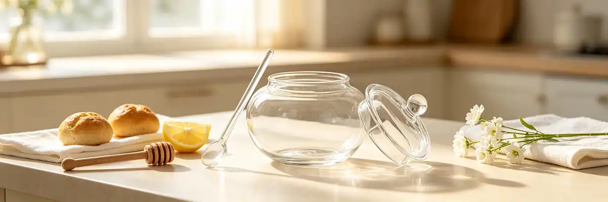 glass honey jars with glass stirring stick