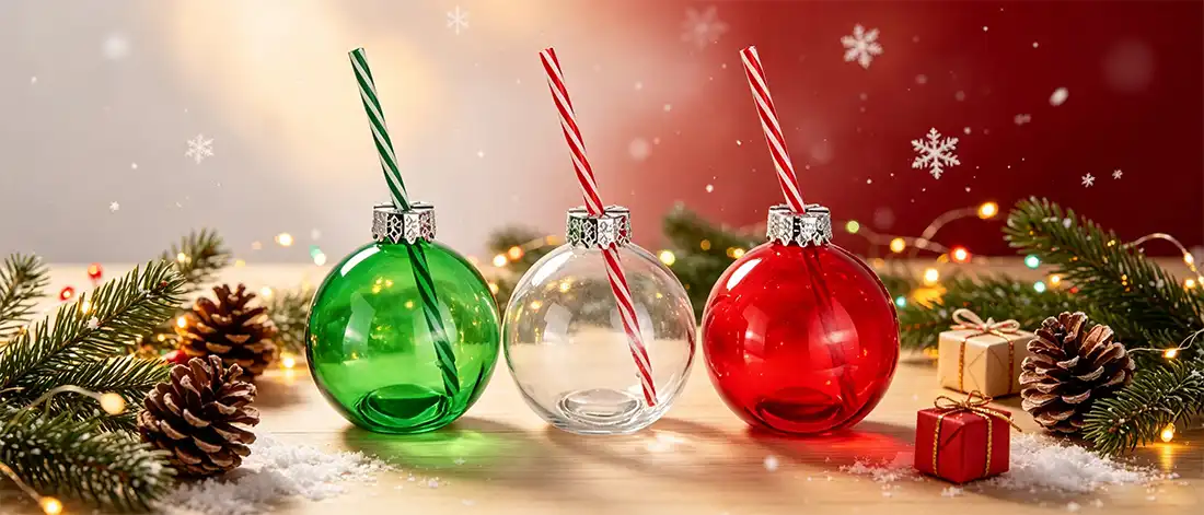 Christmas Ball Glass Drink Bottle With Straw Christmas Ball Glass Drink Bottle With Straw