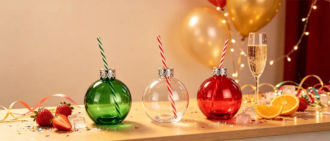 Christmas Ball Glass Drink Bottle With Straw