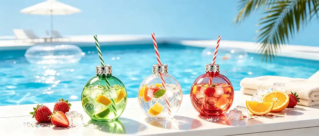 Christmas Ball Glass Drink Bottle With Straw Christmas Ball Glass Drink Bottle With Straw