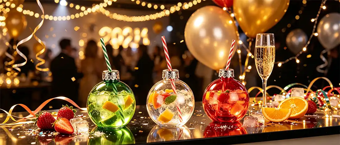Christmas Ball Glass Drink Bottle With Straw Christmas Ball Glass Drink Bottle With Straw