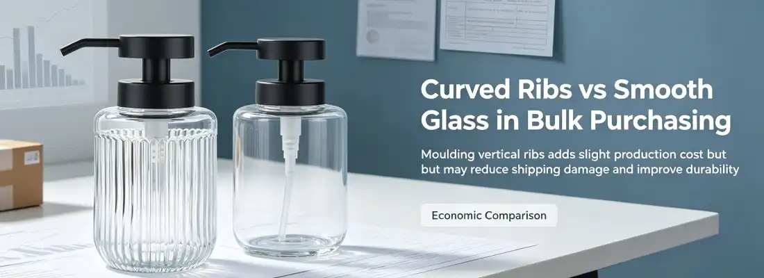 vertical ribbed glass dispenser bottle