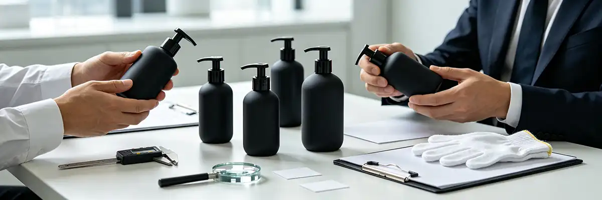 Vertical Ribbed Glass Dispenser Bottle With Black Pump