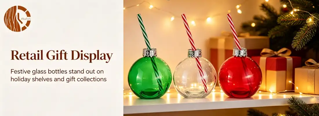 Christmas Ball Glass Drink Bottle With Straw Christmas Ball Glass Drink Bottle With Straw