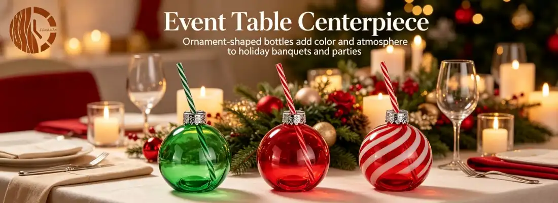Christmas Ball Glass Drink Bottle With Straw