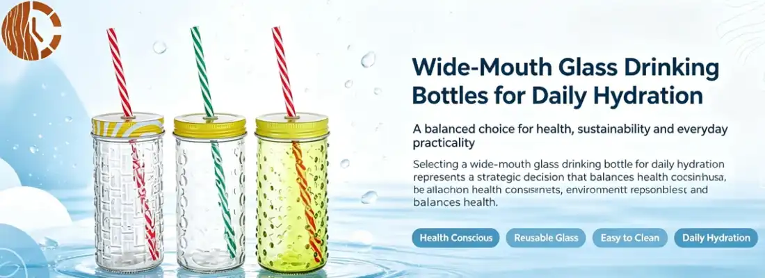 Wide-Mouth Glass Drinking Bottle