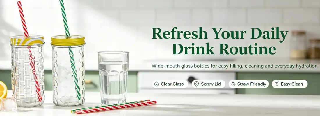 Wide-Mouth Glass Drinking Bottle