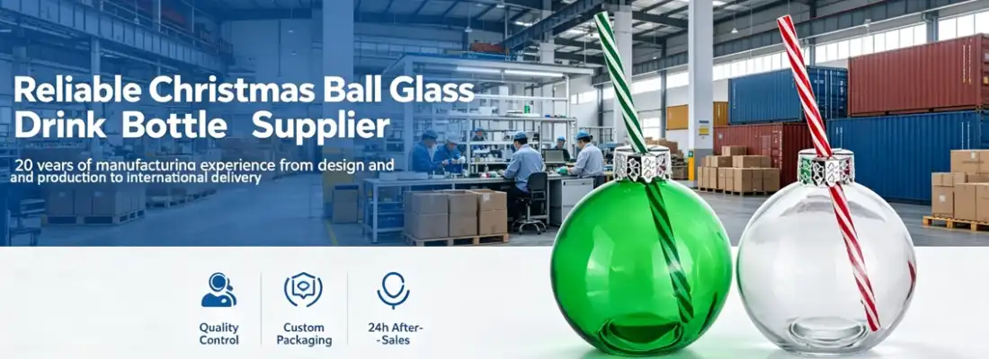Christmas Ball Glass Drink Bottle With Straw