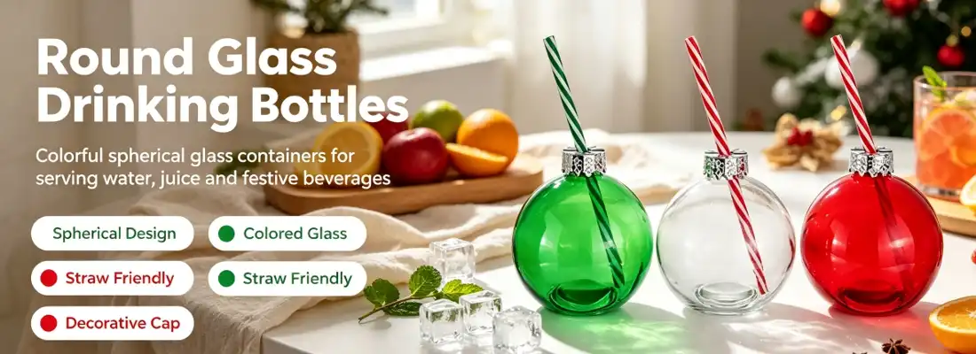 Christmas Ball Glass Drink Bottle With Straw