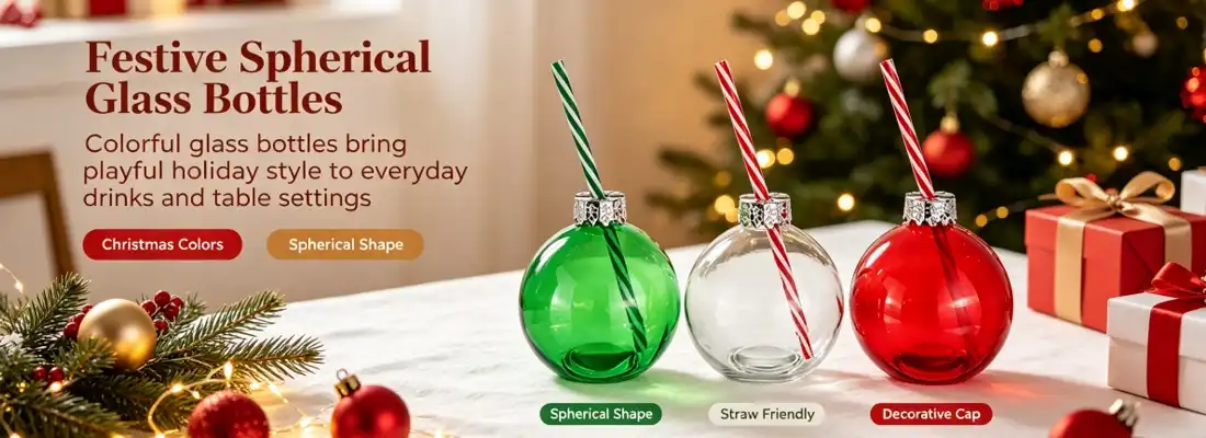 Christmas Ball Glass Drink Bottle With Straw Christmas Ball Glass Drink Bottle With Straw