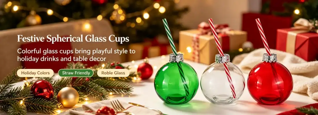 Christmas Ball Glass Drink Bottle With Straw Christmas Ball Glass Drink Bottle With Straw