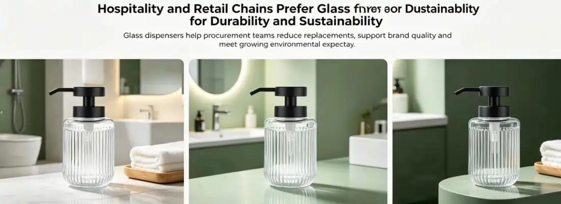 Vertical Ribbed Glass Dispenser Bottle With Black Pump