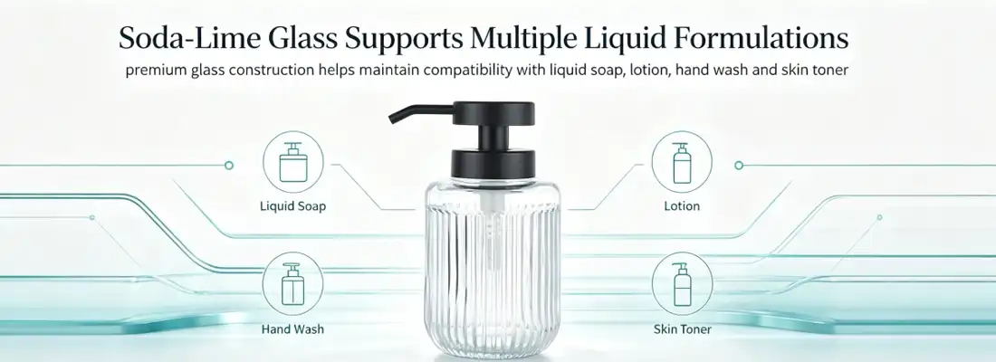 Vertical Ribbed Glass Dispenser Bottle With Black Pump