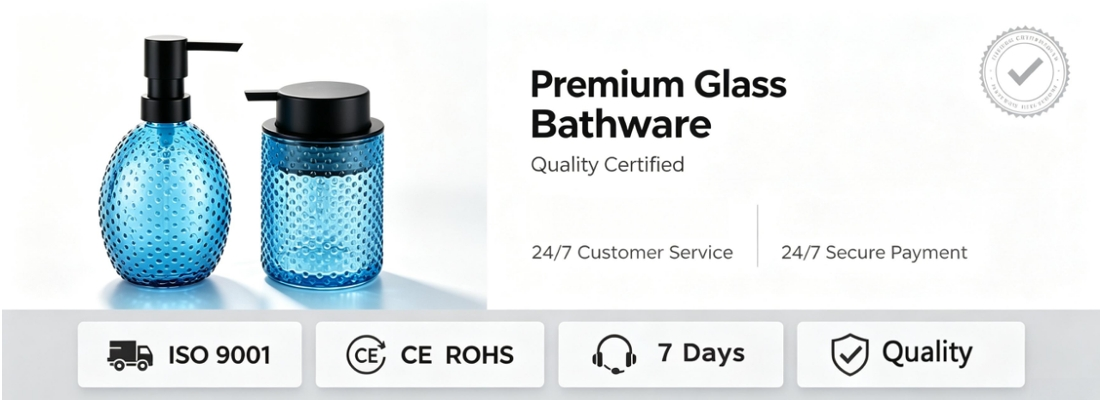 Blue Hammered Dot Glass 2-Piece Soap Dispenser Bathroom Set Blue Hammered Dot Glass 2-Piece Soap Dispenser Bathroom Set