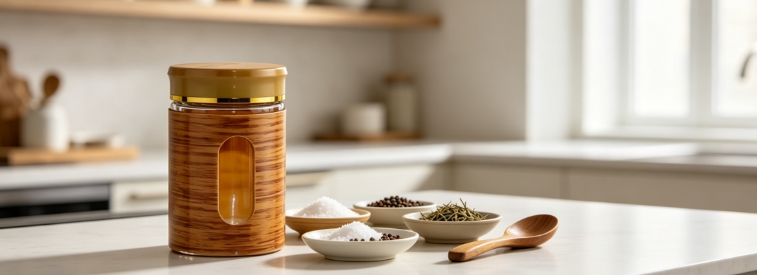 Custom Wood Grain Printed Glass Spice Shaker