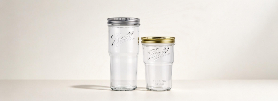 Wide Mouth Glass Mason Jar Set with Silver & Gold Metal Lids