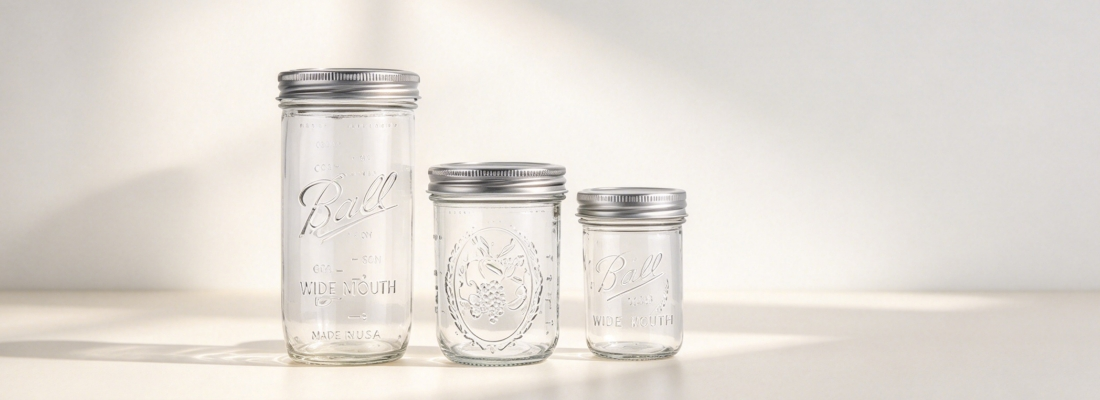 Wide Mouth Glass Mason Jar Set with Silver & Gold Metal Lids Wide Mouth Glass Mason Jar Set with Silver & Gold Metal Lids