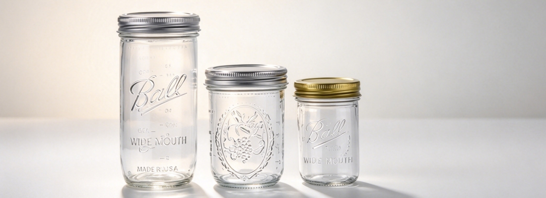 Wide Mouth Glass Mason Jar Set with Silver & Gold Metal Lids Wide Mouth Glass Mason Jar Set with Silver & Gold Metal Lids