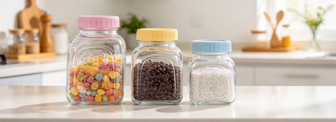 Square Glass Jam Jars With Colorful Lids