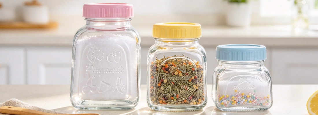Square Glass Jam Jars With Colorful Lids