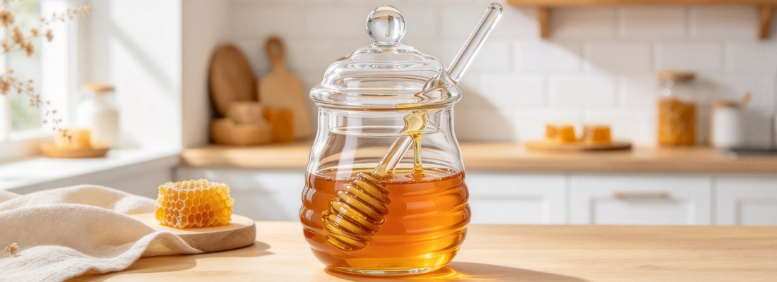 Honeycomb Glass Honey Jar Set Honeycomb Glass Honey Jar Set