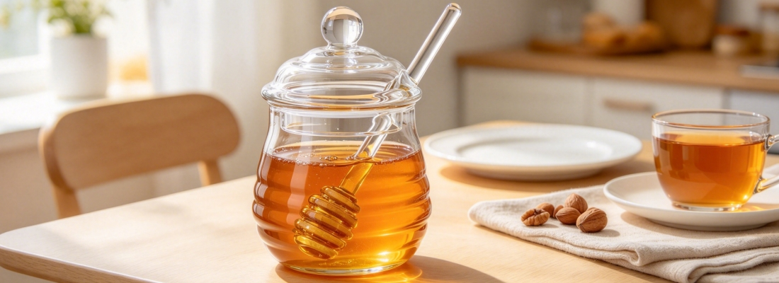 Honeycomb Glass Honey Jar Set Honeycomb Glass Honey Jar Set