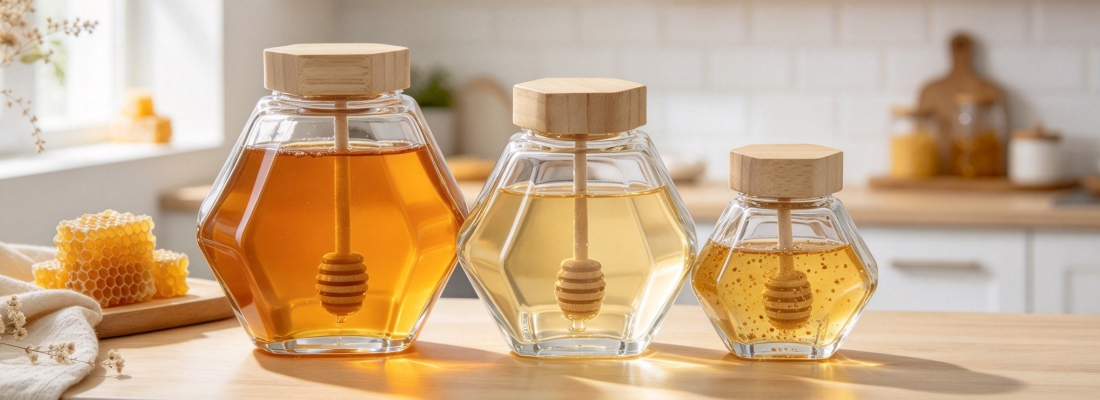 Hexagon Honey Jar Glass