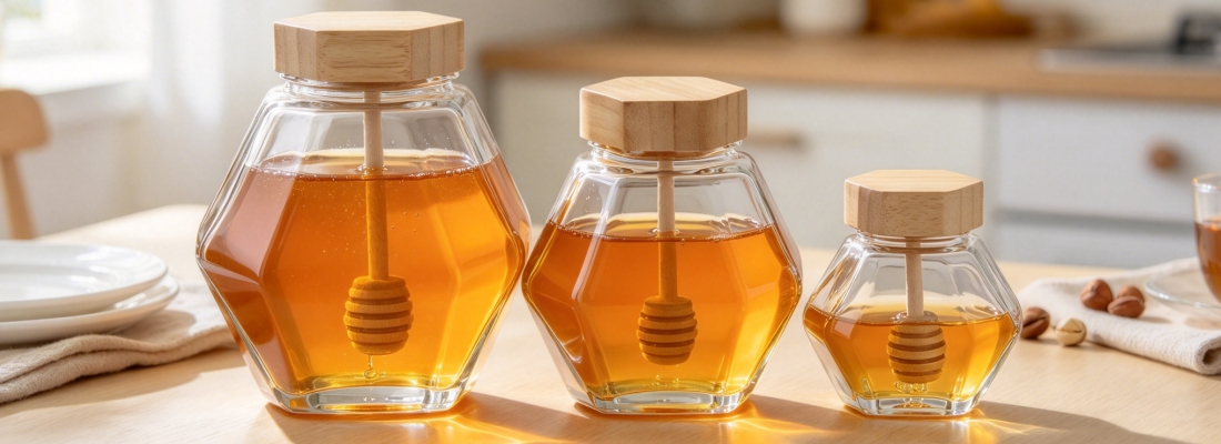 Hexagon Honey Jar Glass Hexagon Honey Jar Glass
