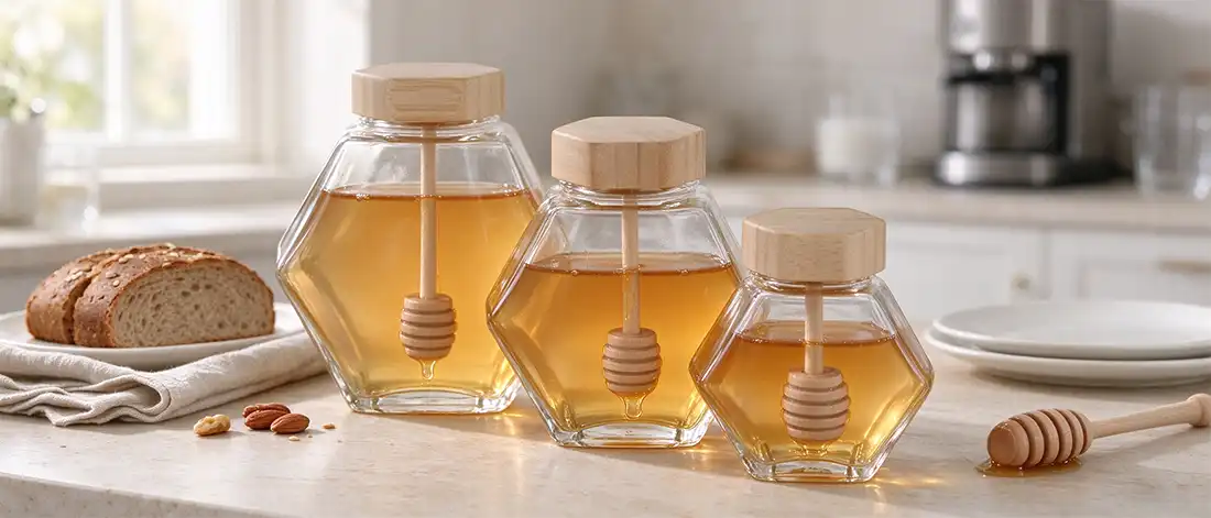 hexagon honey jar glass