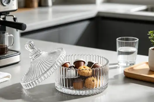 What is a ribbed glass candy jar used for?