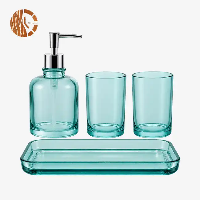 Smooth Teal Glass Bath Accessories 4-Piece Set
