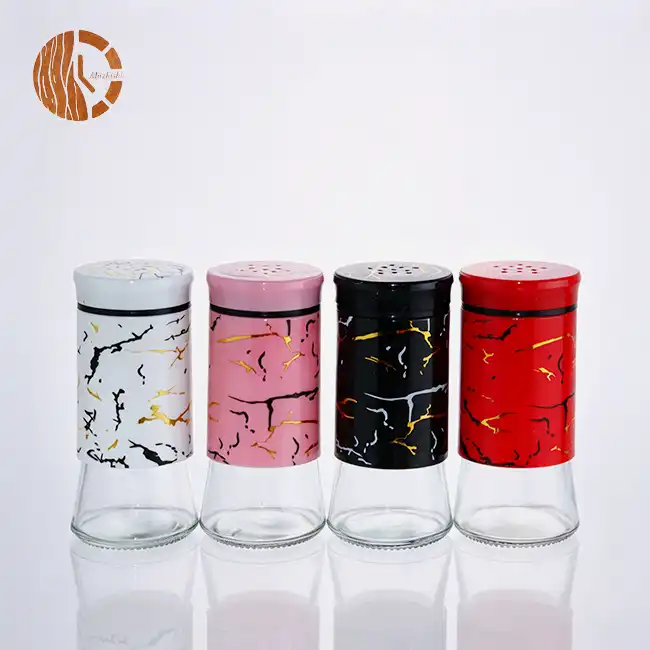Multi-Color Glass Spice Shaker with Marble Print Lid